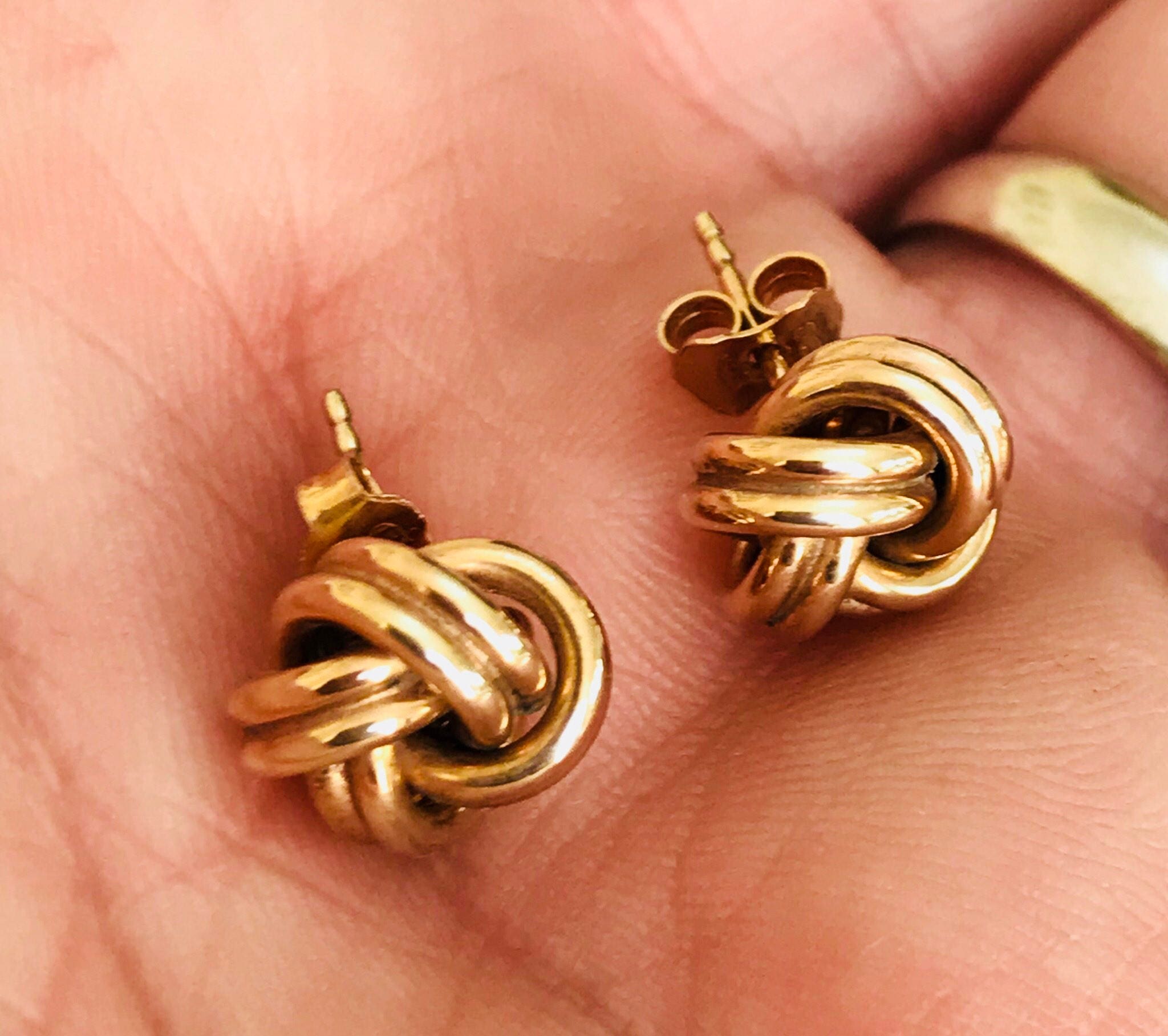 Stunning vintage 9ct yellow gold knot stud earrings hallmarked