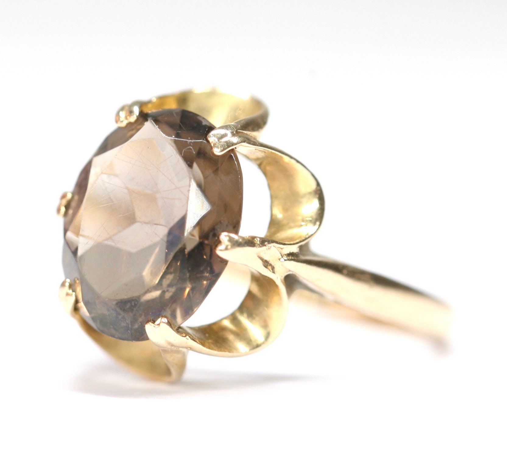 Vintage 9ct yellow gold Smokey Quartz ring - hallmarked London 1976 ...