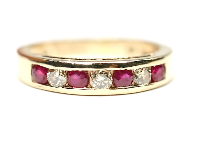 9ct gold Ruby and Diamond ring - fully hallmarked - size M or US 6