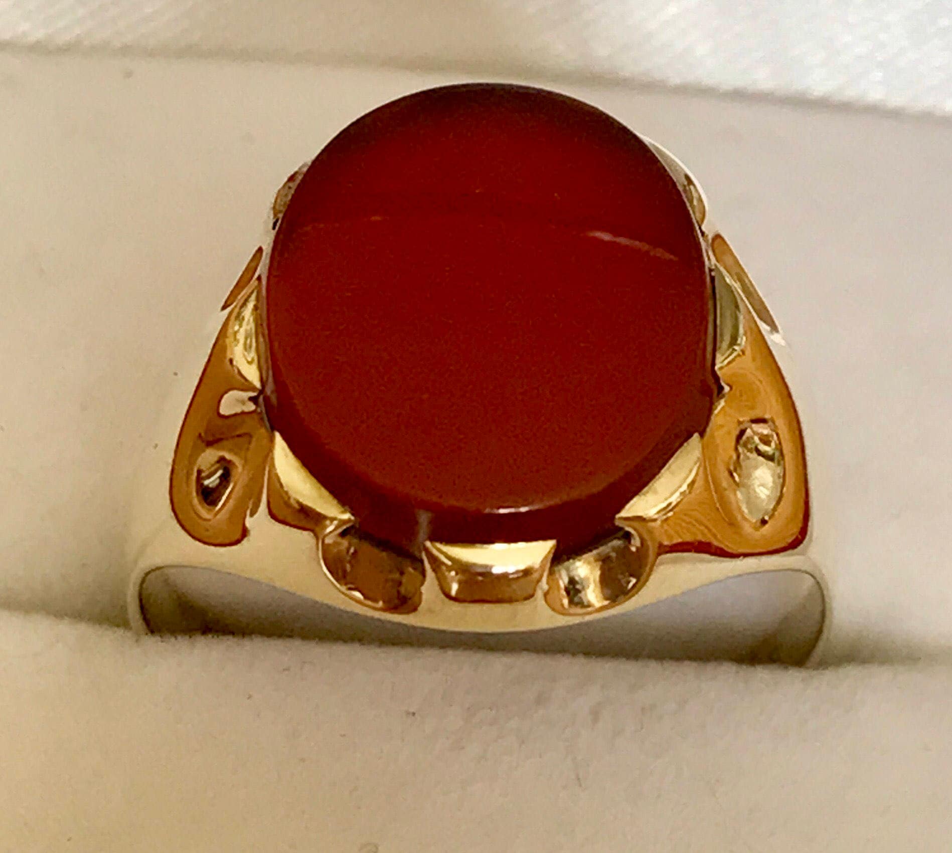 Superb vintage 9ct gold men's Carnelian signet ring - 1979