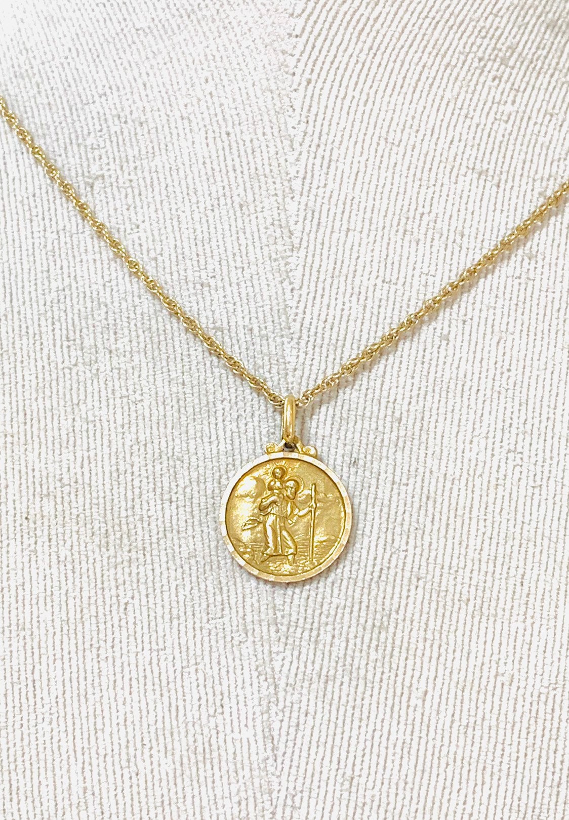 Solid Gold Large Round St Christopher Medallion Necklace – Lily & Roo