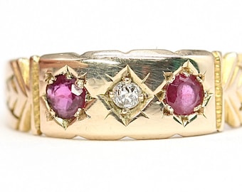 Edwardian 18ct gold Diamond and Ruby ring - size N or US 6 1/2