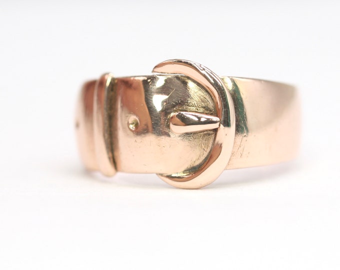 Victorian 9ct rose gold Buckle ring - hallmarked Birmingham 1901 - size P or US 7 1/2