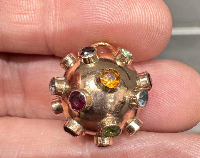 Vintage 18ct gold multi gem Sputnik pendant / charm