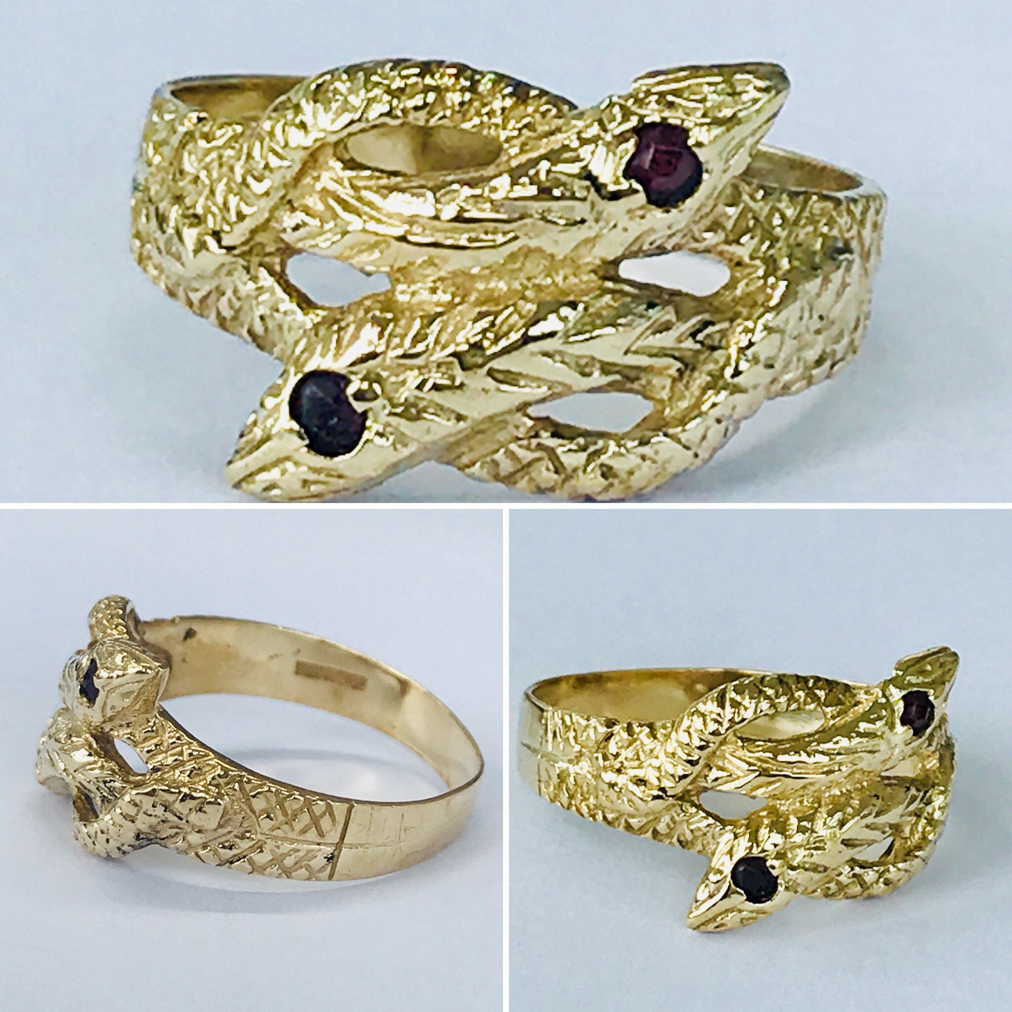 Superb vintage 9ct yellow gold Men's double Snake ring with