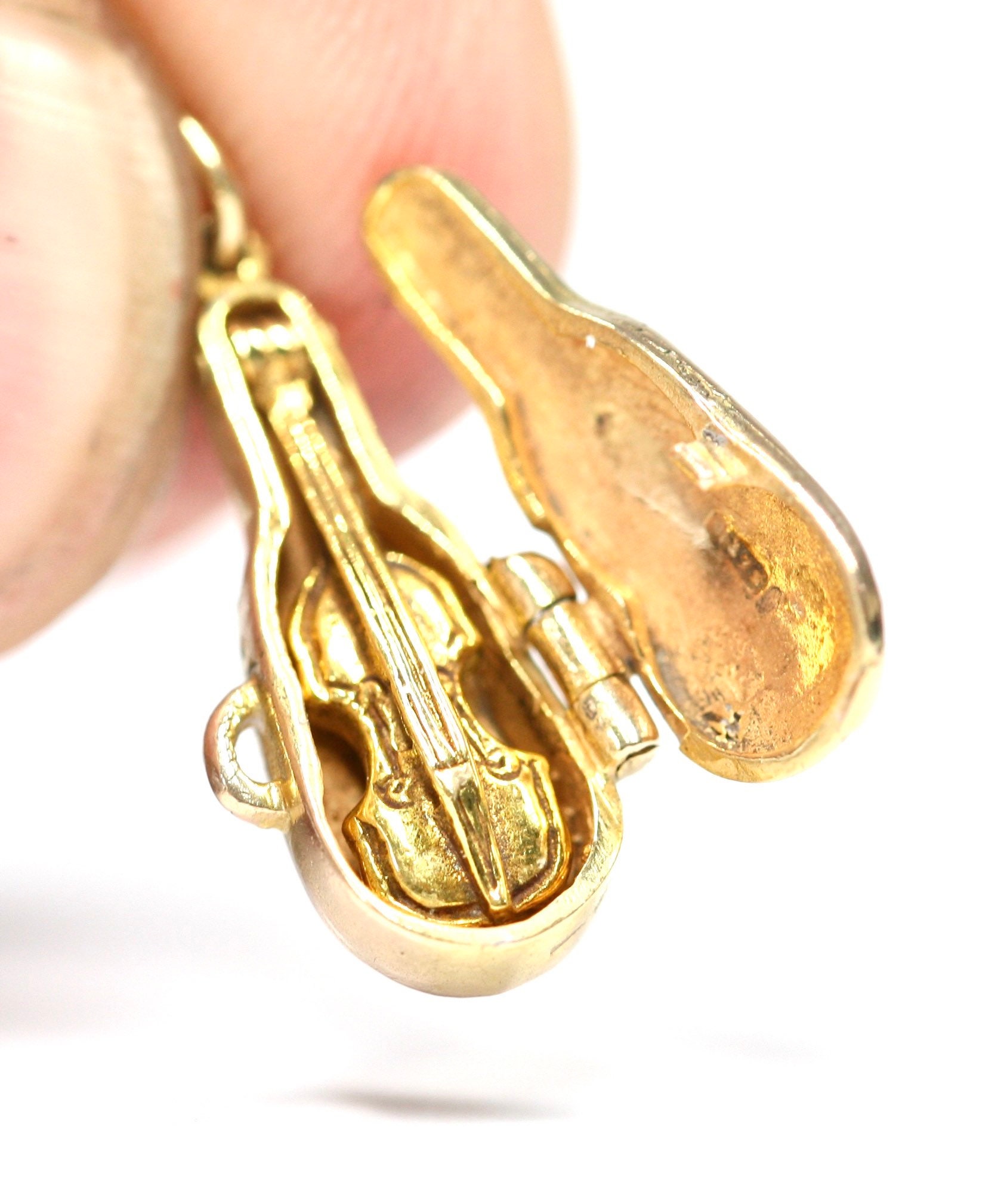 Stunning rare vintage 9ct gold Violin and case charm hallmarked