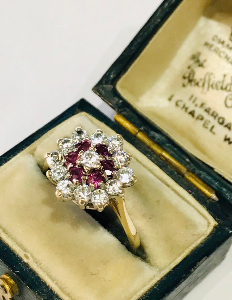 9ct Gold Cubic Zirconia & Ruby Oval Custer Dress Ring main image 0