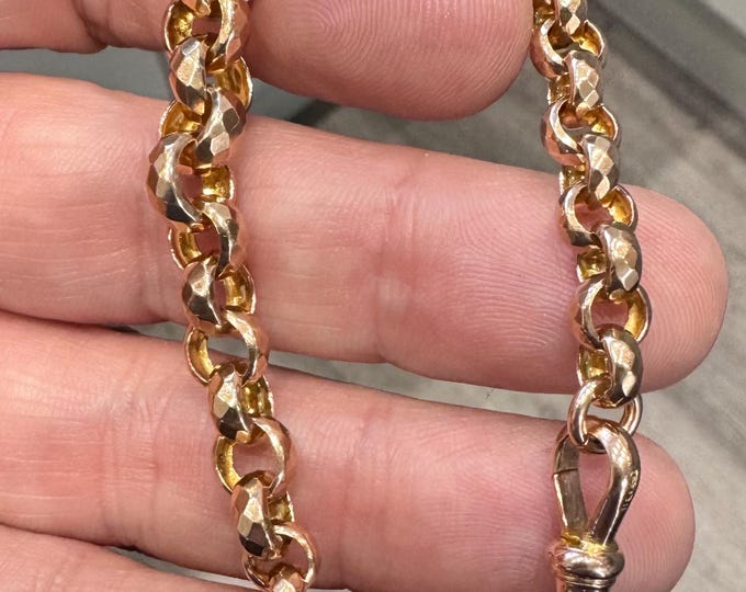 Superb Victorian 7 1/2 inch 9ct rose gold graduated faceted Belcher link Albert chain bracelet