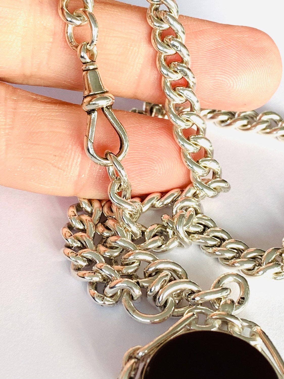 Stunning heavy Edwardian sterling silver 18 inch Albert chain necklace