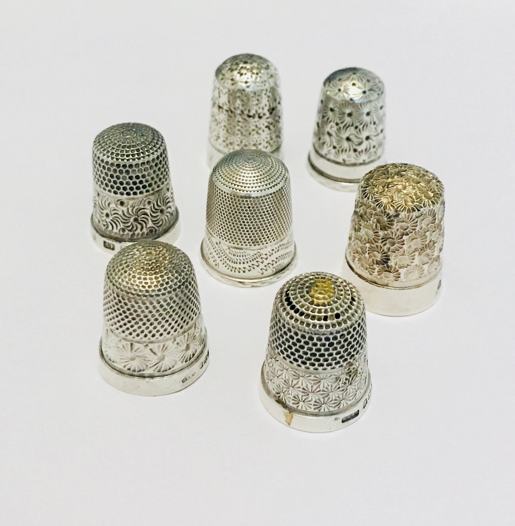 Collection of antique Sterling Silver thimbles including Charles Horner