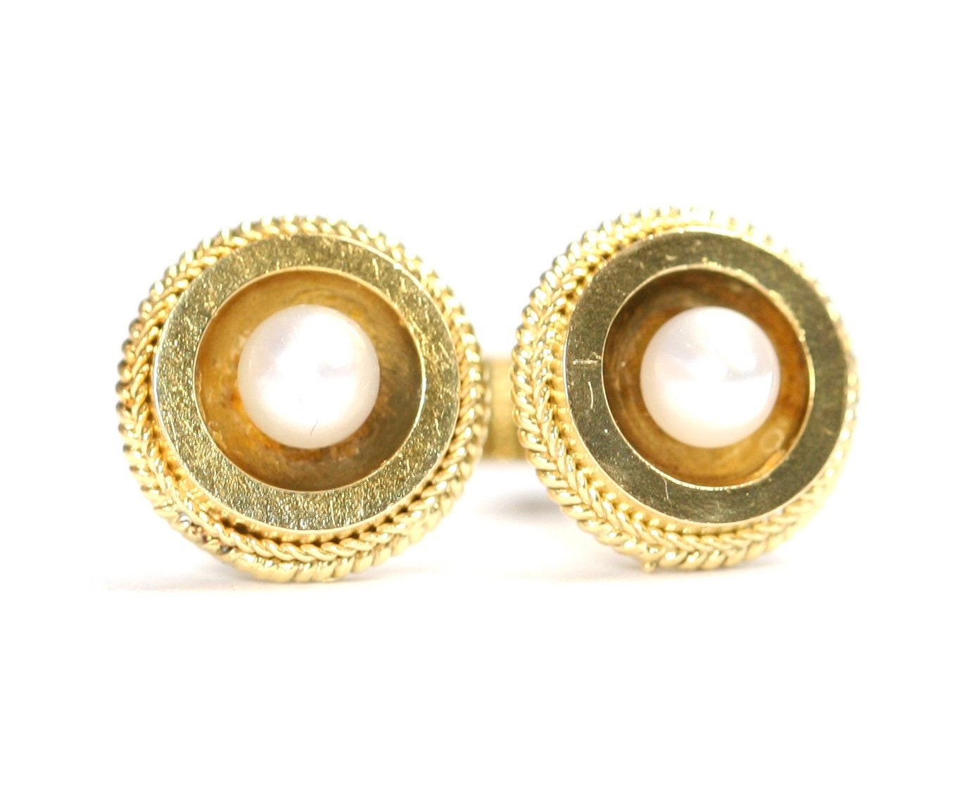 Antique 9ct yellow gold natural Pearl stud earrings