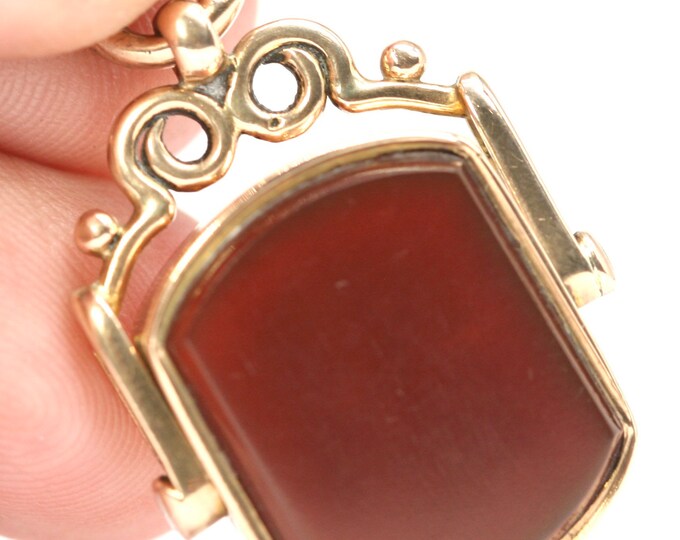 Superb antique 9ct rose gold Carnelian spinning fob - hallmarked Birmingham 1918 - 7gms