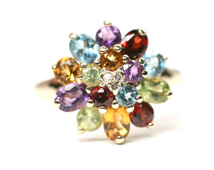 Stunning vintage 9ct gold Multi gem cluster ring - size K or US 5