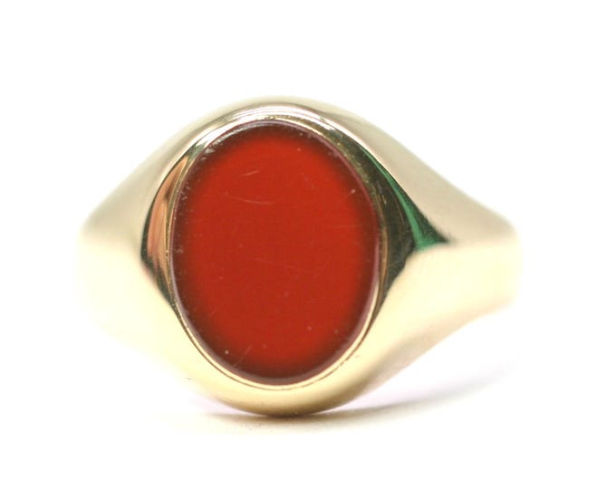 Vintage 18ct gold Carnelian signet ring - hallmarked Birmingham 1989 - size M or US 6 - 5.3gms