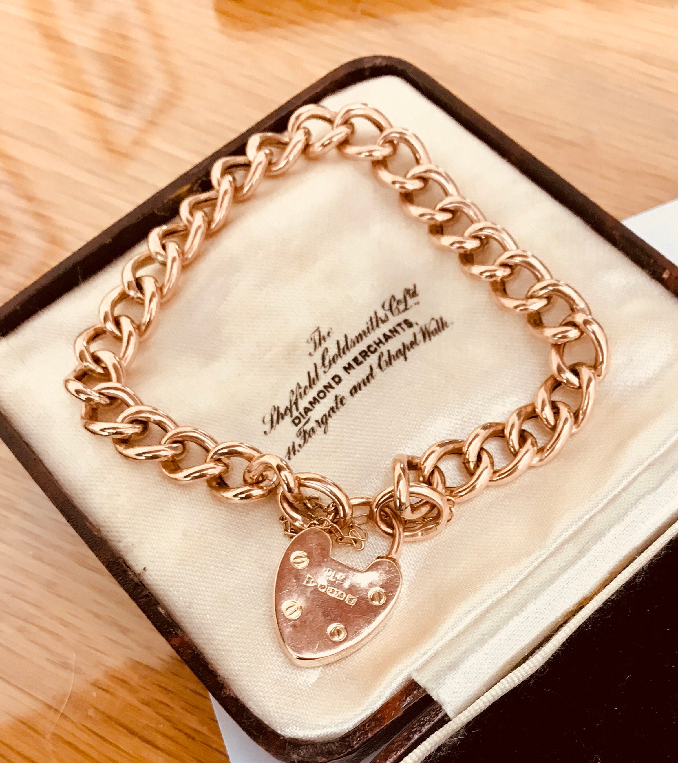 Fabulous antique 9ct rose gold charm bracelet hallmarked Chester 1907