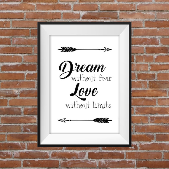 Download Dream Without Fear Love Without Limits Quote Poster | Etsy
