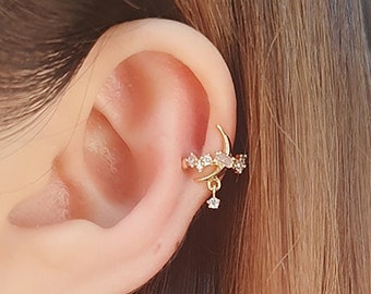 Crescent moon, ear cuff, no piercing, cartilage, non pierced, earrings, ear jacket, cubic zirconia, ear cuff, rose gold, no pierce, dainty