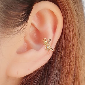 Tiny butterfly ear cuff, cartilage earring, floral ear cuff, no piercing, non pierced, dainty, rose gold, no pierce, cubic zirconia, gift