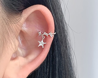 Dainty Star Helix Ear Cuff, Cubic Zirconia, No Piercing