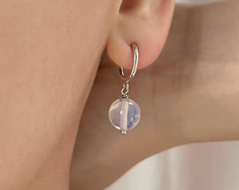 Moonstone Clip On Earrings, Silver Hoop Clip On Earrings, Non Pierced Earrings, Dangle Clip On Earrings, No Pierce Earrings, NF66