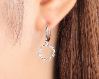 Rose Gold Circle Clip On Earrings, Cubic Zirconia