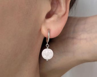 Crystal Quartz Clip On Earrings, Clip On Hoop Earrings, Silver Non Pierced Earrings, No Piercing Huggies, Natural Stone Earrings, NF64