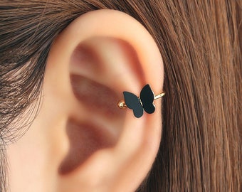 Ear cuff no piercing, black, non pierced, fake cartilage, onyx, earcuff, silver, dainty, butterfly, earcuff, no pierce, rose gold, silver