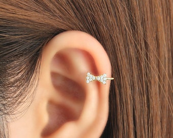 SALE Ear cuff no piercing, non pierced, bow earrings, ear jacket, CZ ear cuff, no pierce, dainty, bow ear cuff, silver, earcuffs, gold, gift