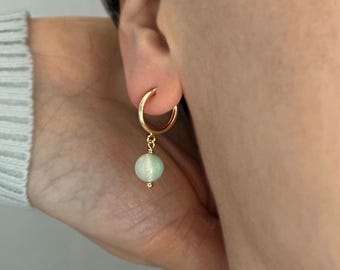 Gold Clip On Earrings, Amazonite Earrings, Non Pierced Earrings, Hoop Clip On, No Piercing, M-G