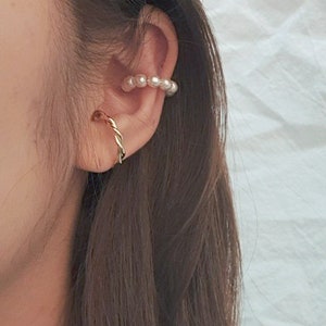 Ear cuff no piercing, fake piercing, non pierced, pearl ear cuff, minimal, braided ear cuff, ear cuff set, no pierce, rose gold, dainty