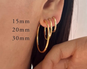 Gold Hoop Clip On Earrings, Non Pierced, Large Hoop Clip On, Invisible Clip On, No Piercing, Round Hoop Clip On, NE01