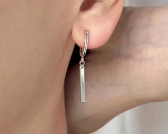 Silver Bar Clip On Earrings, Hoop Clip On Earrings, Non Pierced Earrings, Long Dangle Clip Ons, No Pierce Earrings, NF65