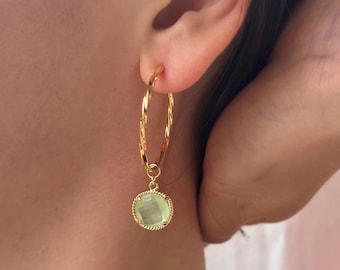 Gold Hoop Clip On Earrings, Twisted Hoop Clip On, Lime Green, Drop, Non Pierced Hoop Earrings, Boho Wedding, Dangle, Invisible Clip On, NF43