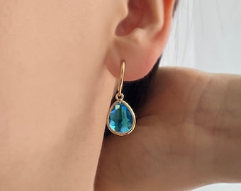 Teardrop Clip On Earrings, Invisible Clip On, Hoop Clip On, Non Pierced Earrings, No Piercing Hoop Earrings, aqua blue, NE209