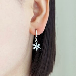 No piercing earrings, clip on earrings, non pierced earrings, no pierce earrings, cubic zirconia, hoop clip on, huggie clip on, flower, gift