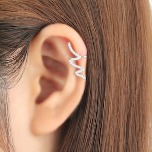 Ear cuff no piercing, non pierced, thunder earrings, ear jacket, CZ ear cuff, ear crawler, no pierce, CZ ear climber, earcuffs, silver, gold