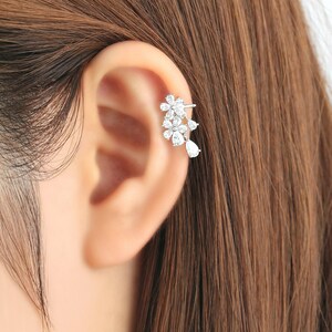 Ear cuff no piercing, non pierced, flower ear cuff, ear jacket, ear climber, CZ ear cuff, ear crawler, no pierce, CZ ear climber
