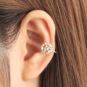 SALE Ear cuff no piercing, fake cartilage, non pierced, circle, ear jacket, earcuff, no pierce, cubic zirconia, CZ, dainty, gold plated image 1
