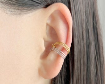 Ear cuff no piercing, nickel free ear cuff, triple line, minimalist earcuff, fake cartilage earring, non pierced earring, gold, silver