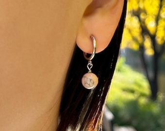 Pink turquoise earrings, clip on earrings, hoop clip on, no pierce hoop, gemstone earrings, invisible clip on, earrings dangle, huggie clip