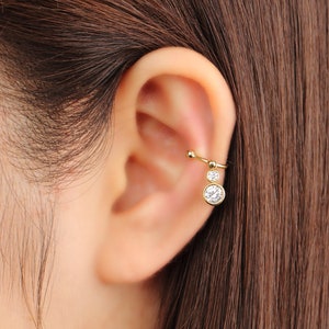 Fake cartilage earring, ear cuff no piercing, earcuff, circle, dangling, non pierced, cubic zirconia, no pierce, fake helix earring, dainty