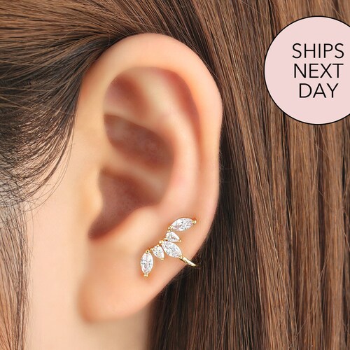 Ear Cuff No Piercing Flower Cubic Zirconia Non Pierced Etsy