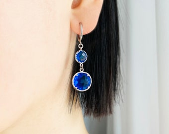 Invisible clip on earrings, something blue, hoop clip on, no piercing earrings, dangle, non pierced earrings, dangle, royal blue, for women