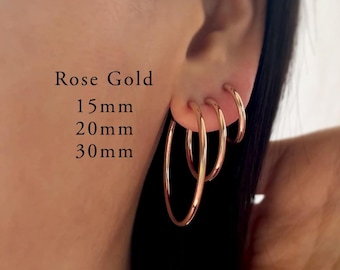 Rose Gold Hoop Clip On Earrings, Large Hoop Clip On,  Non Pierced Huggies, Non Pierced Hoop, No Pierce Hoop Earrings, Minimalist, NE01