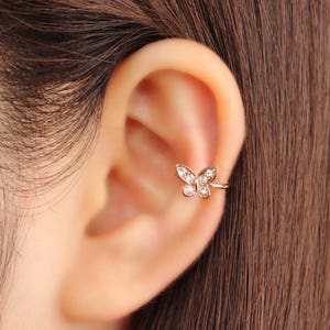Ear cuff, no piercing, non pierced, ear climber, CZ ear cuff, ear crawler, no pierce, ear jacket, CZ ear climber, butterfly, gold plated