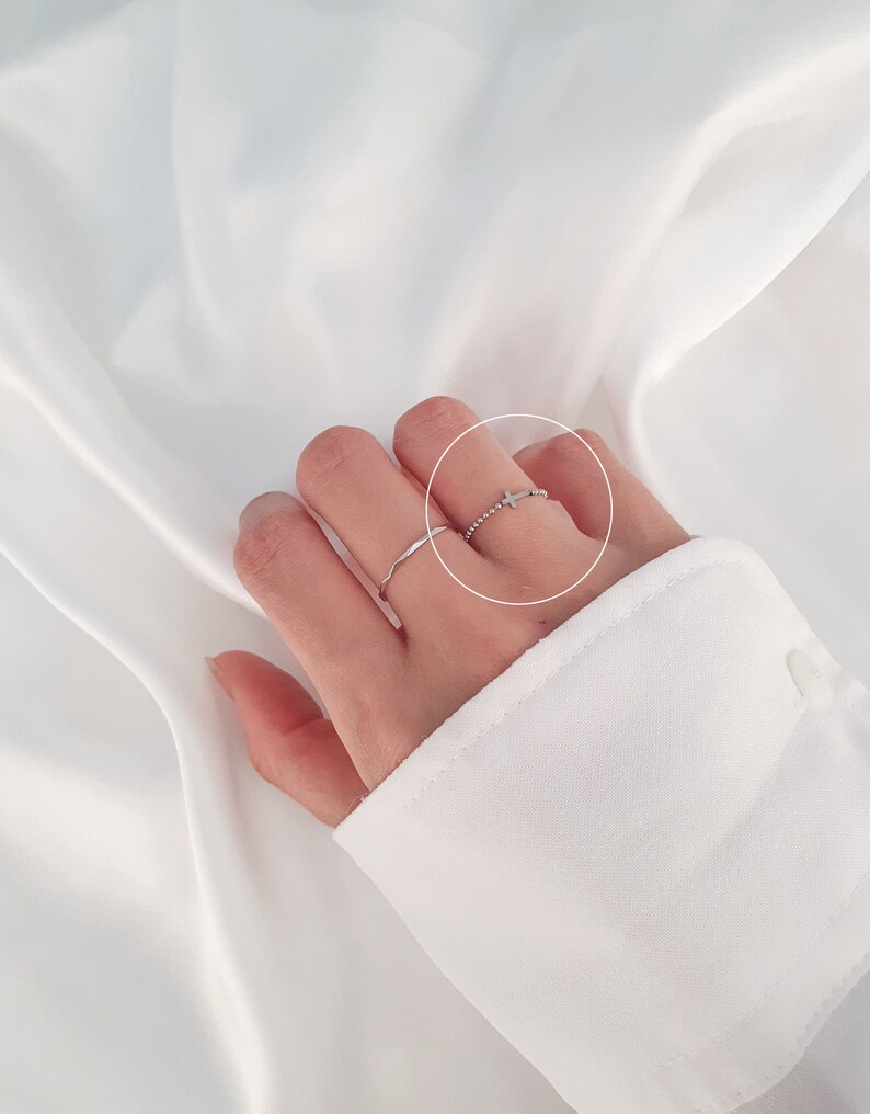 stackable rings layering rings for women tiny cross ring dainty Thin ball stacking ring rose gold surgical steel simple thin ring