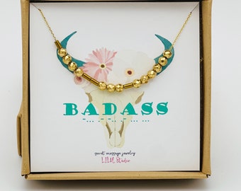 Badass necklace, Morse Code necklace, Morse Code gift, secret message, Morse code jewelry, sterling silver, best friend gift, gold, hematite