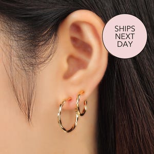 No pierce huggies, hoop clip on earrings, non pierced earrings, no pierce hoop earrings, invisible clip on earrings, twisted, gold, silver