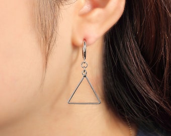 Clip On Earrings Dangle, Triangle, Geometric, Minimalist, Gold or Silver