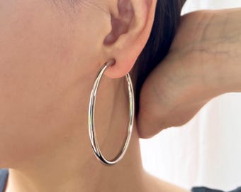 Non Pierced Hoop Earrings, Large Hoop Clip On, Chunky Hoop Clip On Earrings, No Pierce Huggies, Invisible Clip On, Silver Hoop Clip On, G-I